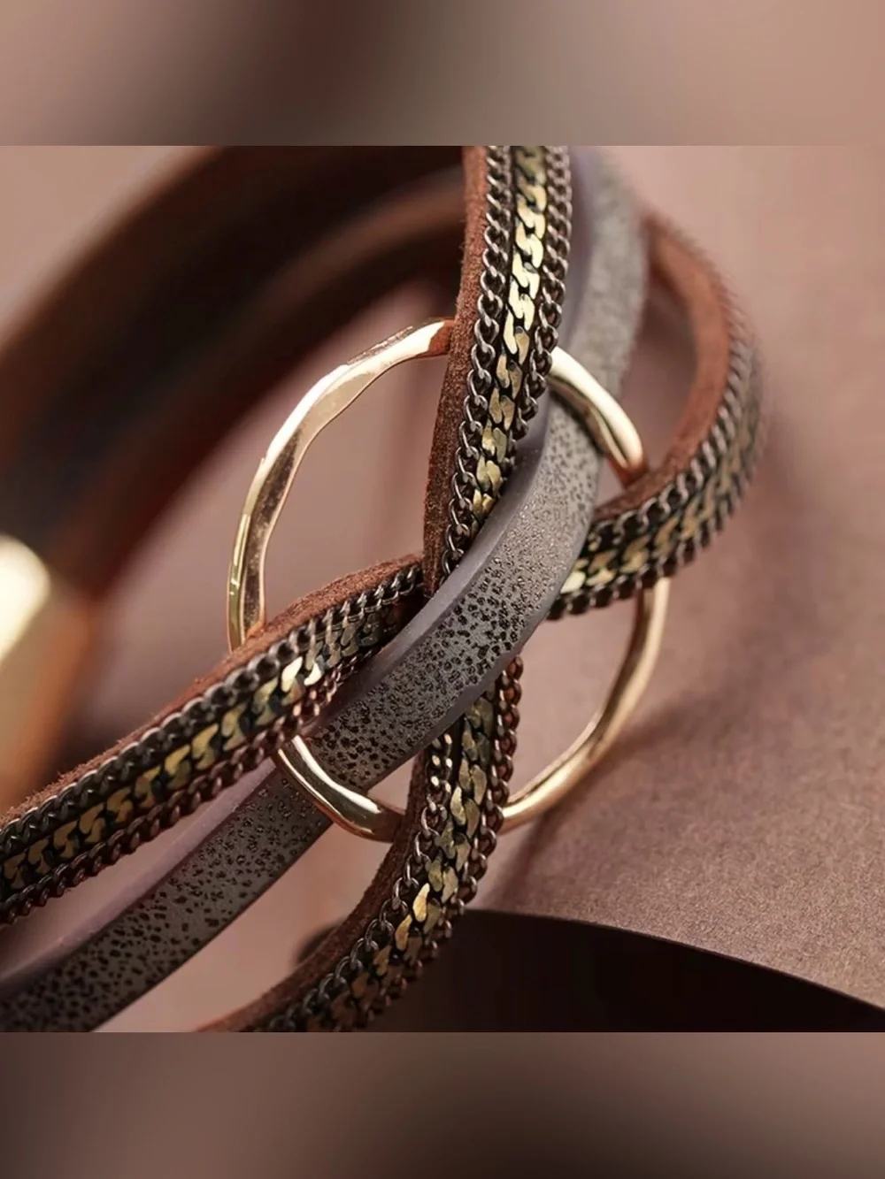 Western Rose Gold and Blush Multi-Strand PU Leather Bracelet